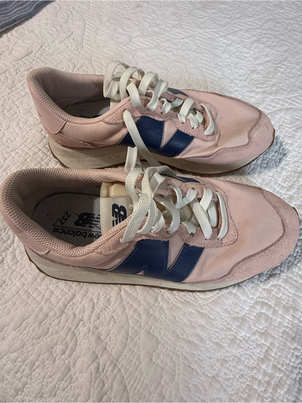 New Balance Women's Light Pink Sneakers with Navy 'N' Accent